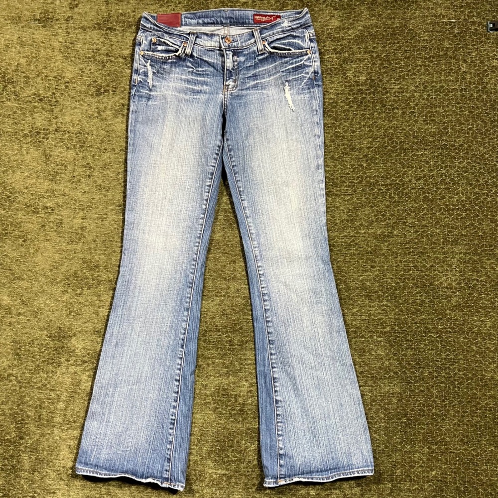 Blue2 Flare Jeans Womens 29 Blue Distressed Low Rise Bootcut Made in USA Y2K